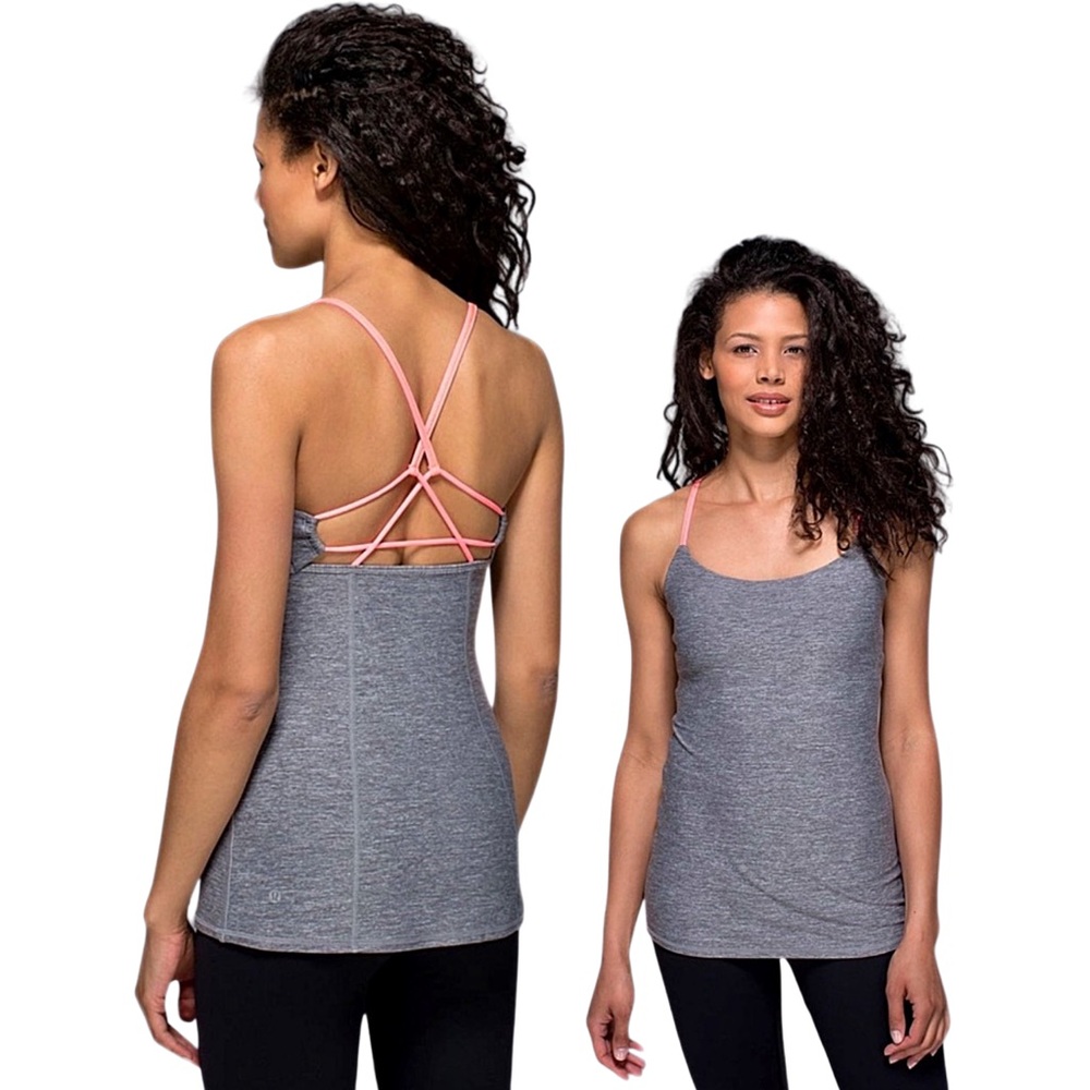 LULULEMON Dancing Warrior Tank in Heatheredβ Slate/Grapefruit